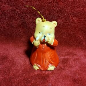 Vintage 1980 Giftco Porcelain Bell Christmas Ornament Sleepy Bear In Nightgown